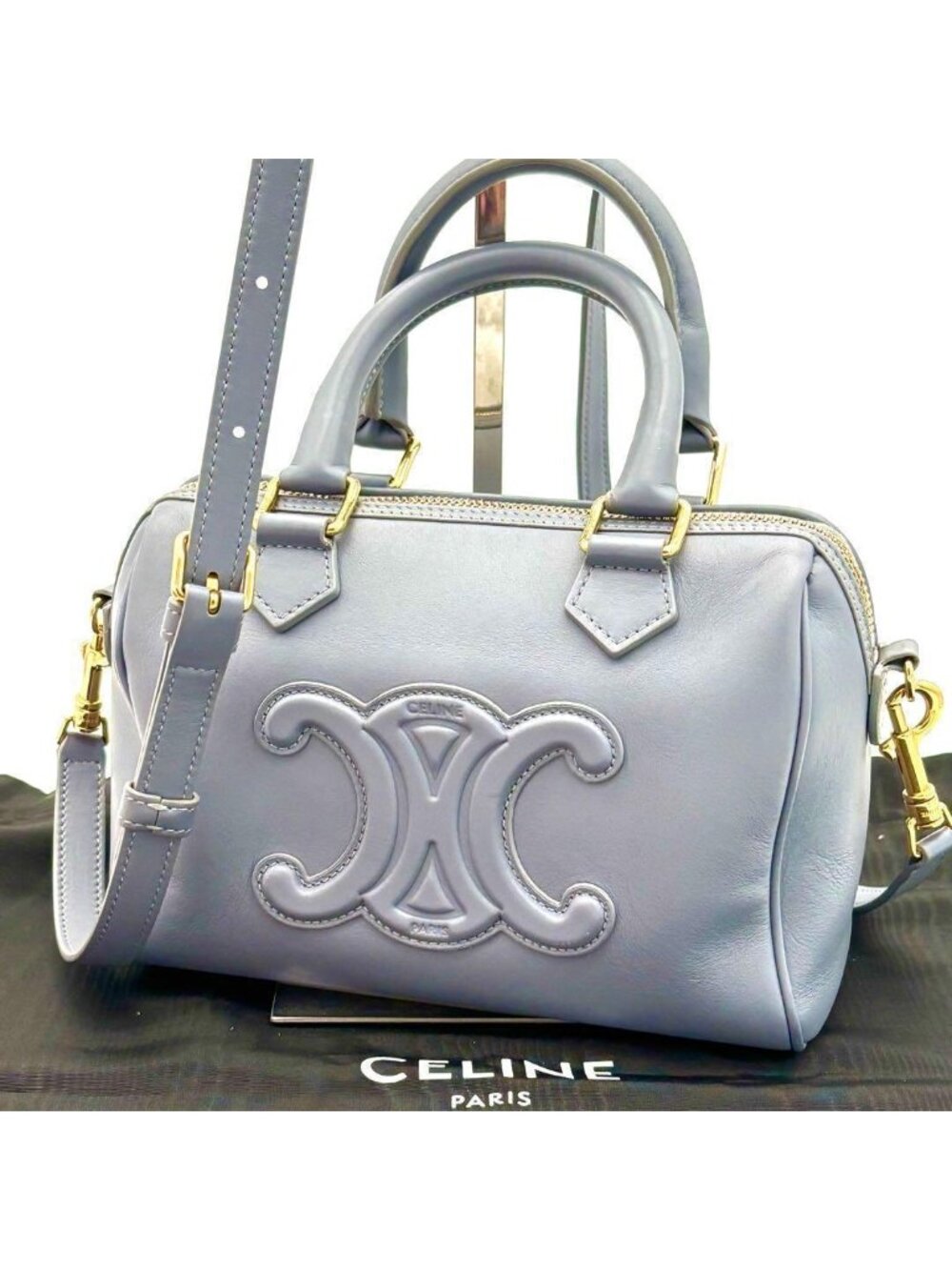 Celine Mini Boston Bag Cuir Triomphe Light Blue